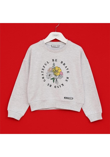 Kız Çocuk Uzun Kol Ince Bisiklet Yaka Tişört - 32197 - Melanj