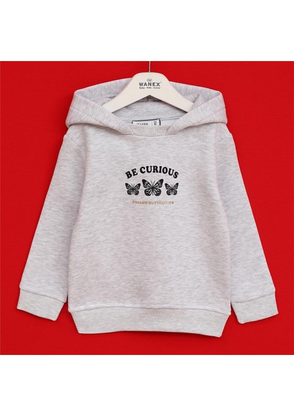 Kız Çocuk Uzun Kol Kalın Kapşonlu Tişört - 32317 - Melanj