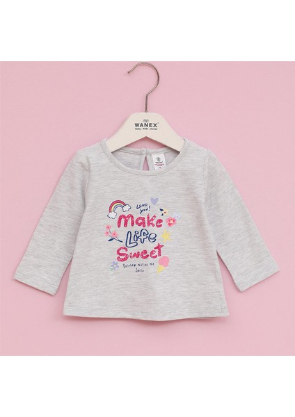 Kız Çocuk Uzun Kol Ince Bisiklet Yaka Tişört - 32381 - Melanj