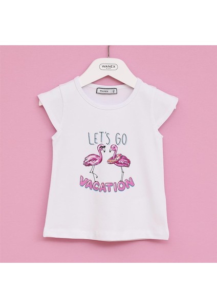 Kız Çocuk Kısa Kol Bisiklet Yaka Tişört - 32212 - Beyaz