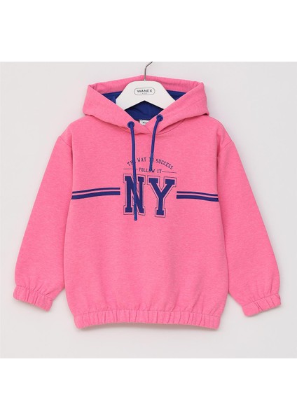 Kız Çocuk Uzun Kol Kalın Kapşonlu Tişört - 32175 - Pembe