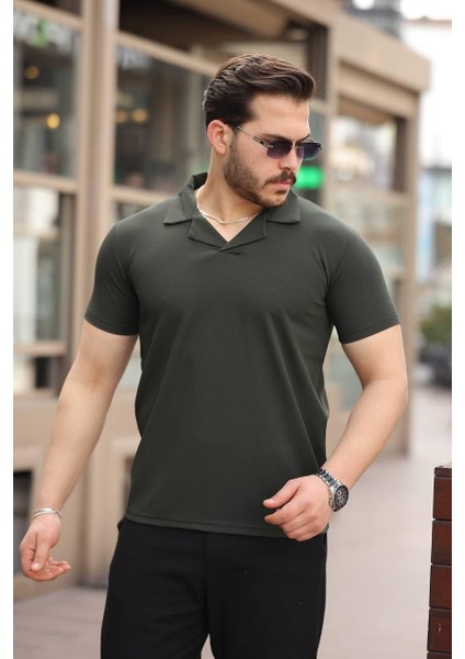 Erkek Hemşir Yaka Likralı Regular Kalıp Polyamid Kumaş T-Shirt