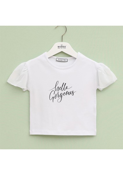 Kız Çocuk Kısa Kol Tişört - 32517 - Beyaz