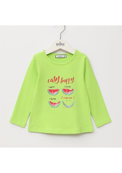 Kız Çocuk Uzun Kol Ince Tişört - 32461 - Elma Yeşili