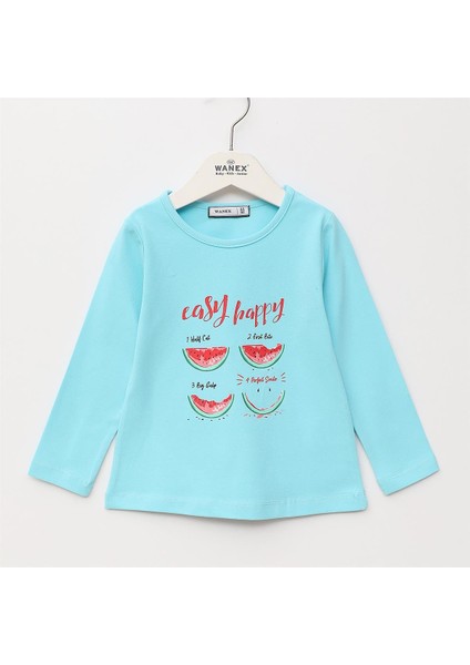 Kız Çocuk Uzun Kol Ince Tişört - 32461 - Mint Yeşili