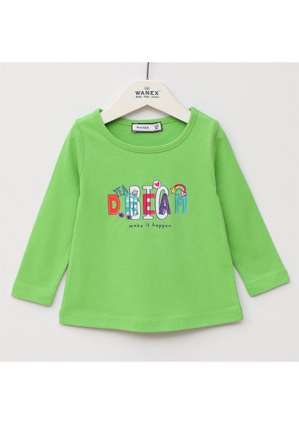 Kız Çocuk Şardonsuz Uzun Kol Ince Tişört - 32415 - Elma Yeşili