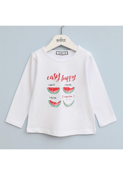 Kız Çocuk Uzun Kol Ince Tişört - 32461 - Beyaz