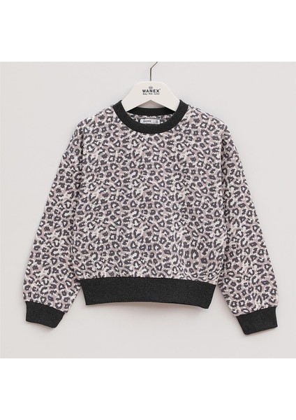 Kız Çocuk Şardonlu Uzun Kol Kalın Bisiklet Yaka Tişört - 32006 - Leopar