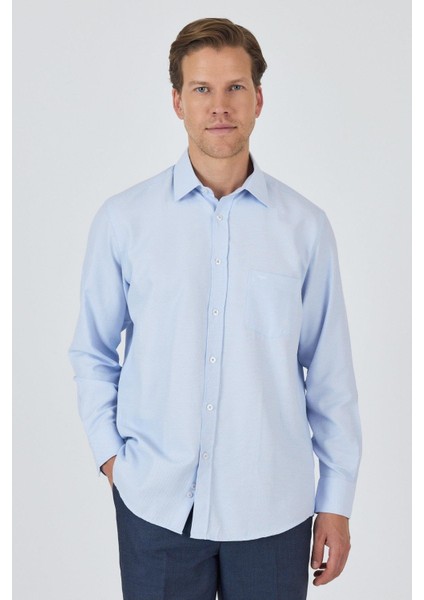 Koyu Mavi Sert Yaka Kendinden Desenli Classic Pamuklu Comfort Fit Gömlek 1004250220 modelleri