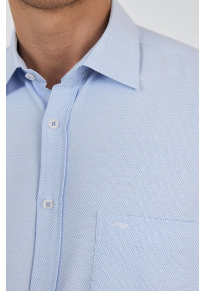 Koyu Mavi Sert Yaka Kendinden Desenli Classic Pamuklu Comfort Fit Gömlek 1004250220 fırsatları