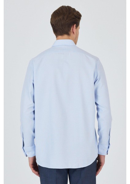 Koyu Mavi Sert Yaka Kendinden Desenli Classic Pamuklu Comfort Fit Gömlek 1004250220 indirimleri