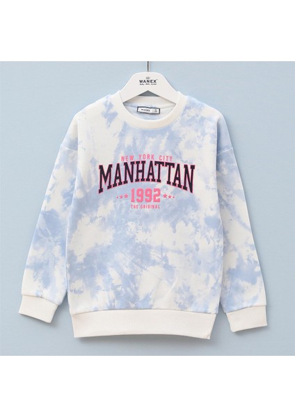 Kız Çocuk Şardonlu Uzun Kol Kalın Bisiklet Yaka Tişört - 32035 - Mavi