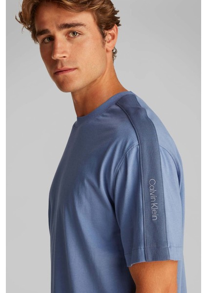 Erkek Ck Logo Şerit T-Shirt - Mavi fırsatları