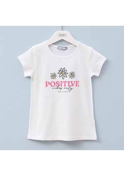 Kız Çocuk Kısa Kol Tişört - 32072 - Beyaz