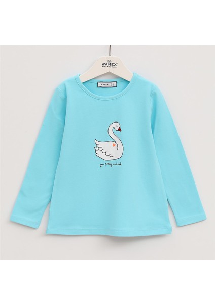 Kız Çocuk Şardonsuz Uzun Kol Ince Tişört - 32062 - Turkuaz