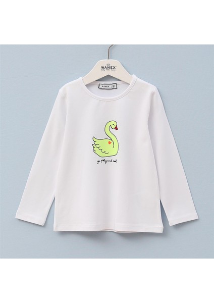 Kız Çocuk Şardonsuz Uzun Kol Ince Tişört - 32062 - Beyaz