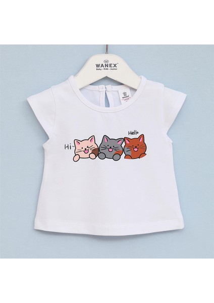 Kız Çocuk Kısa Kol Tişört - 32083 - Beyaz