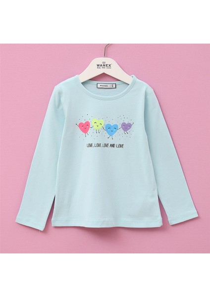 Kız Çocuk Şardonsuz Uzun Kol Ince Tişört - 32060 - Mint Yeşili