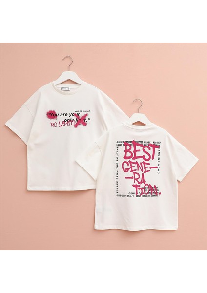 Kız Çocuk Kısa Kol Yazlık Tişört - (8 Yaş-13 Yaş) - FS240207 - Vanilya