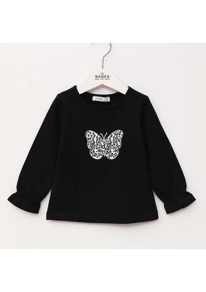 Kız Çocuk Uzun Kol Ince Kışlık Tişört - (2 Yaş-7 Yaş) - 32454 - Siyah