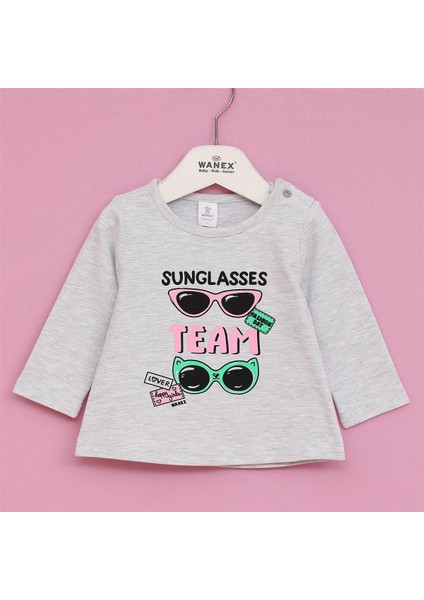 Kız Çocuk Uzun Kol Ince Bisiklet Yaka Tişört - 32205 - Melanj