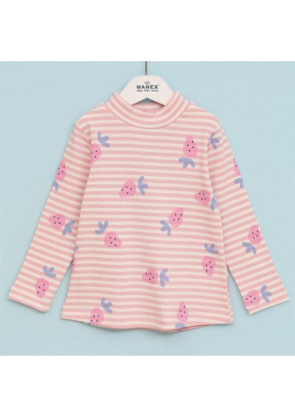 Kız Çocuk Uzun Kol Ince Bisiklet Yaka Tişört - 32226 - Somon