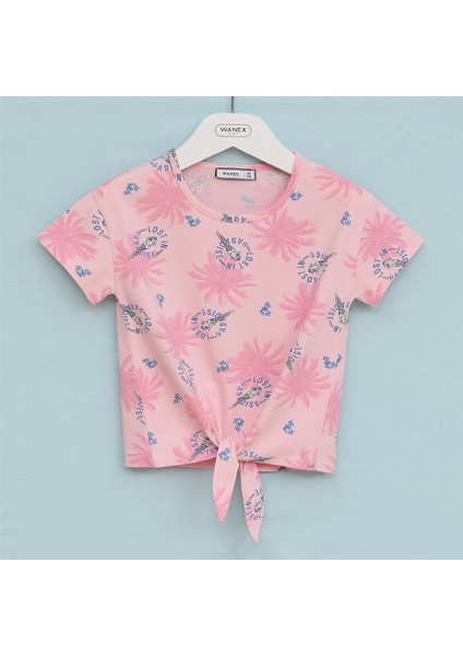 Kız Çocuk Kısa Kol Bisiklet Yaka Tişört - 32248 - Pembe