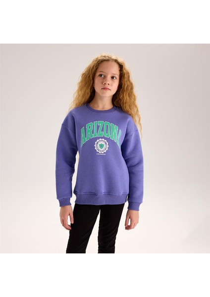 Kız Çocuk Uzun Kol Ince Bisiklet Yaka Tişört - 32250 - Mor