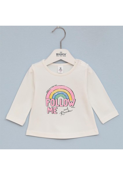 Kız Çocuk Uzun Kol Ince Bisiklet Yaka Tişört - 32208 - Vanilya