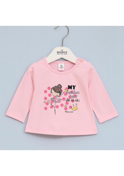 Kız Çocuk Uzun Kol Ince Bisiklet Yaka Tişört - 32223 - Pembe