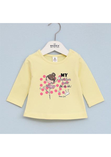Kız Çocuk Uzun Kol Ince Bisiklet Yaka Tişört - 32223 - Sarı