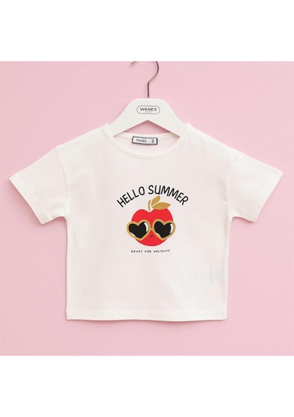 Kız Çocuk Kısa Kol Tişört - 32420 - Vanilya