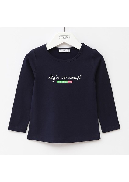 Kız Çocuk Uzun Kol Ince Tişört - 32445 - Lacivert