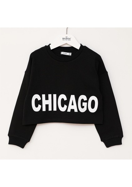 Kız Çocuk Şardonlu Uzun Kol Kalın Bisiklet Yaka Tişört - 32378 - Siyah