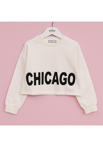 Kız Çocuk Şardonlu Uzun Kol Kalın Bisiklet Yaka Tişört - 32378 - Vanilya