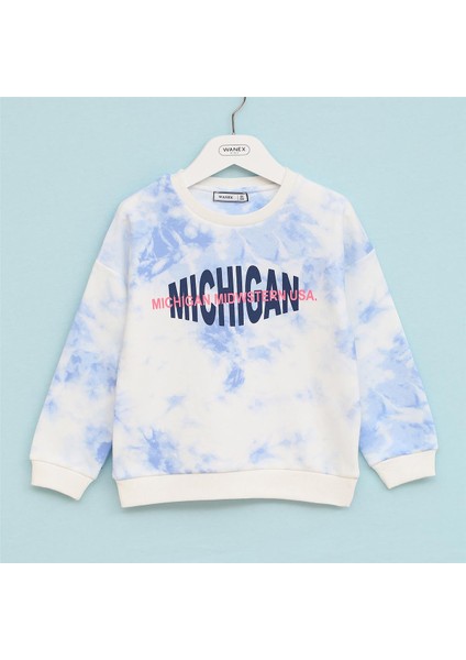 Kız Çocuk Uzun Kol Kalın Bisiklet Yaka Tişört - 32276 - Mavi