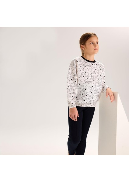 Kız Çocuk Uzun Kol Ince Bisiklet Yaka Tişört - 32266 - Beyaz - Siyah fiyatları