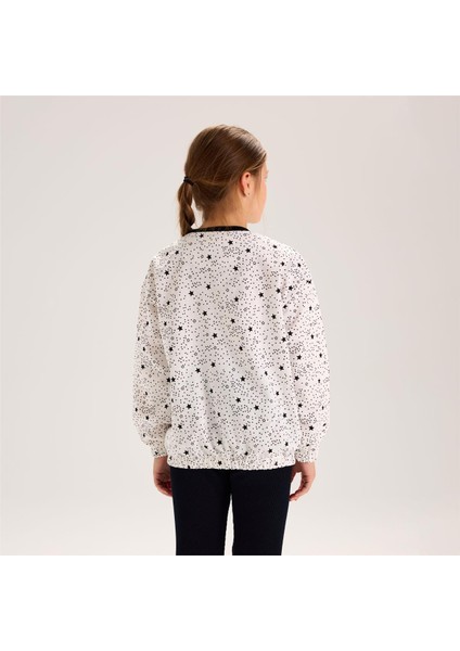 Kız Çocuk Uzun Kol Ince Bisiklet Yaka Tişört - 32266 - Beyaz - Siyah fırsatları