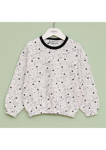 Kız Çocuk Uzun Kol Ince Bisiklet Yaka Tişört - 32266 - Beyaz - Siyah indirimleri