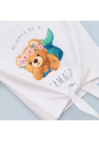 Kız Çocuk Kısa Kol Bisiklet Yaka Tişört - 32256 - Beyaz fiyatları