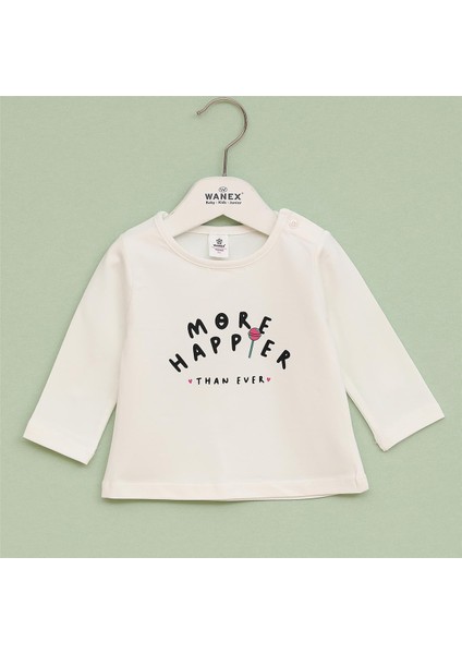 Kız Çocuk Uzun Kol Ince Bisiklet Yaka Tişört - 32292 - Vanilya
