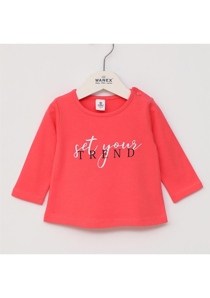 Kız Çocuk Uzun Kol Ince Bisiklet Yaka Tişört - 32290 - Somon