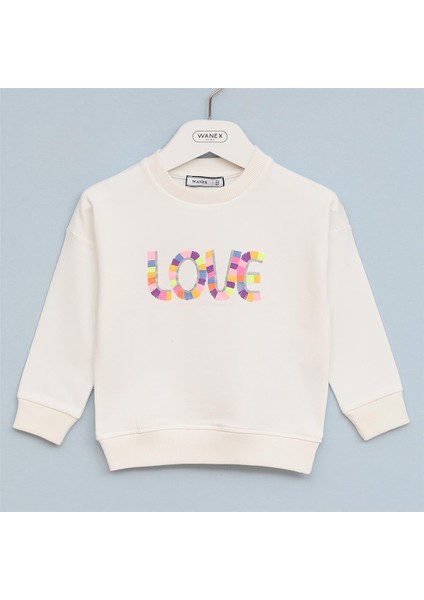 Kız Çocuk Uzun Kol Ince Bisiklet Yaka Tişört - 32283 - Vanilya