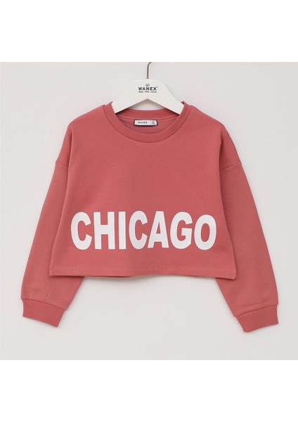 Kız Çocuk Şardonlu Uzun Kol Kalın Bisiklet Yaka Tişört - 32378 - Gül Kurusu