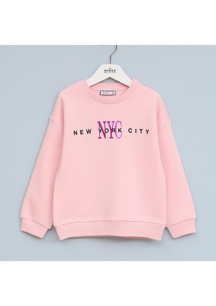 Kız Çocuk Uzun Kol Kalın Bisiklet Yaka Tişört - 32336 - Pembe