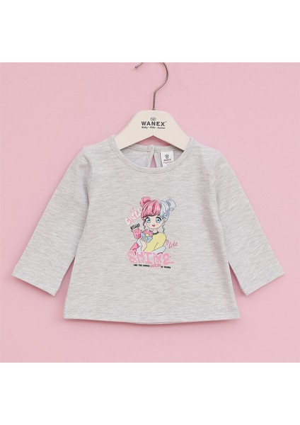 Kız Çocuk Uzun Kol Ince Bisiklet Yaka Tişört - 32380 - Melanj