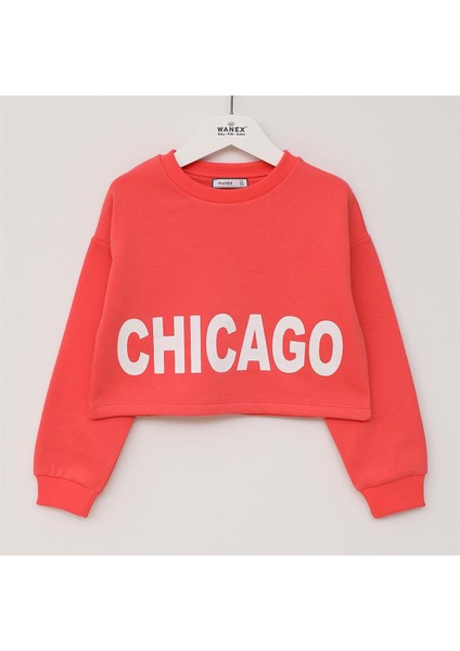 Kız Çocuk Şardonlu Uzun Kol Kalın Bisiklet Yaka Tişört - 32378 - Somon