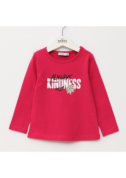 Kız Çocuk Uzun Kol Ince Tişört - 32448 - Fuşya