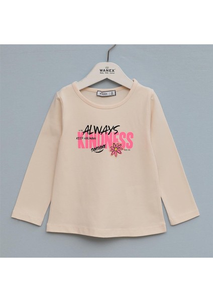 Kız Çocuk Uzun Kol Ince Tişört - 32448 - Pudra
