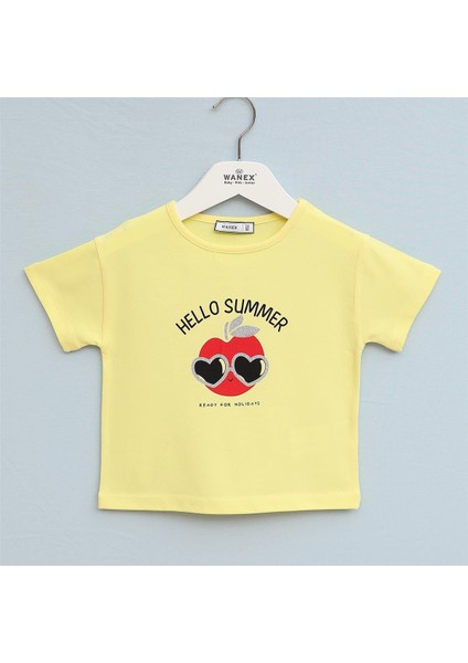 Kız Çocuk Kısa Kol Tişört - 32420 - Sarı